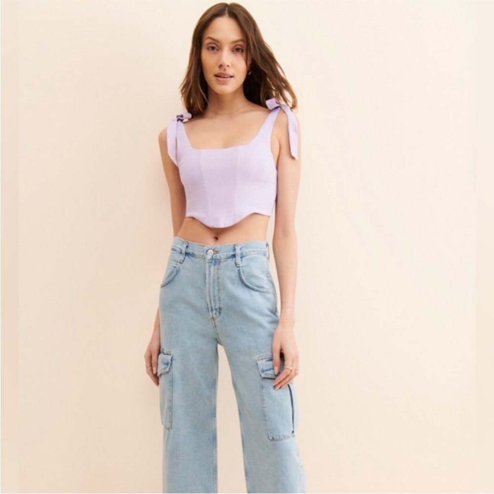 Anthropologie FARM Rio Lilac Linen Corset Top, Crop, Size Medium